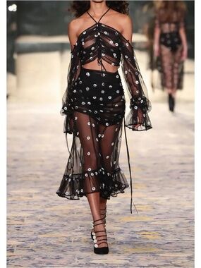 Alice McCall Black Sheer Daisy Embroidered Two-Piece Set US 2 / AUS 6 / EU 34